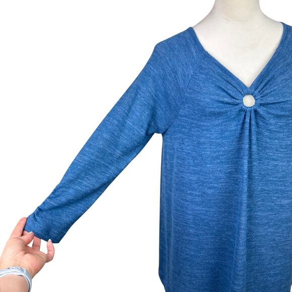 Soft Surroundings NWT Cecelia Blue Soft Knit Round Keyhole Casual Sweater Top - Picture 7 of 12